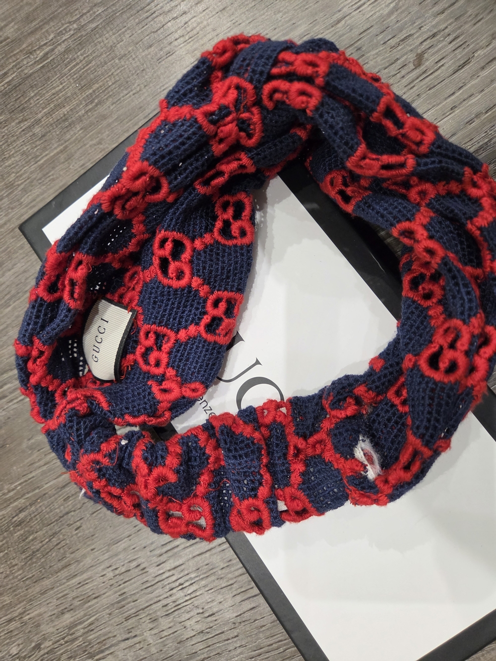 Gucci Navy and Red Macrame turban lace Headband - Picture 4 of 4